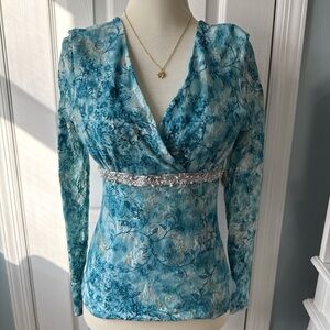 INC International Concepts Teal Floral Blouse